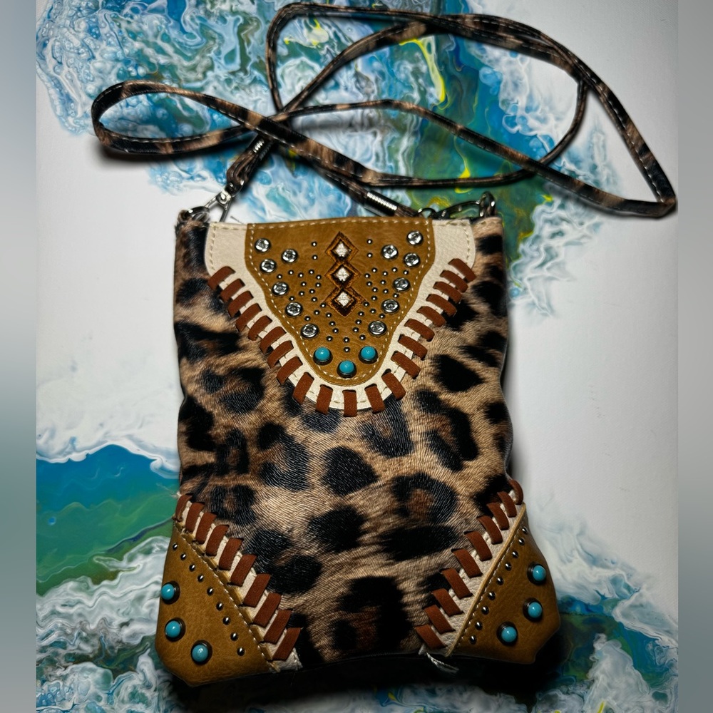 JADE-NEW  Leopard Print Crossbody Bag with Brown Accents